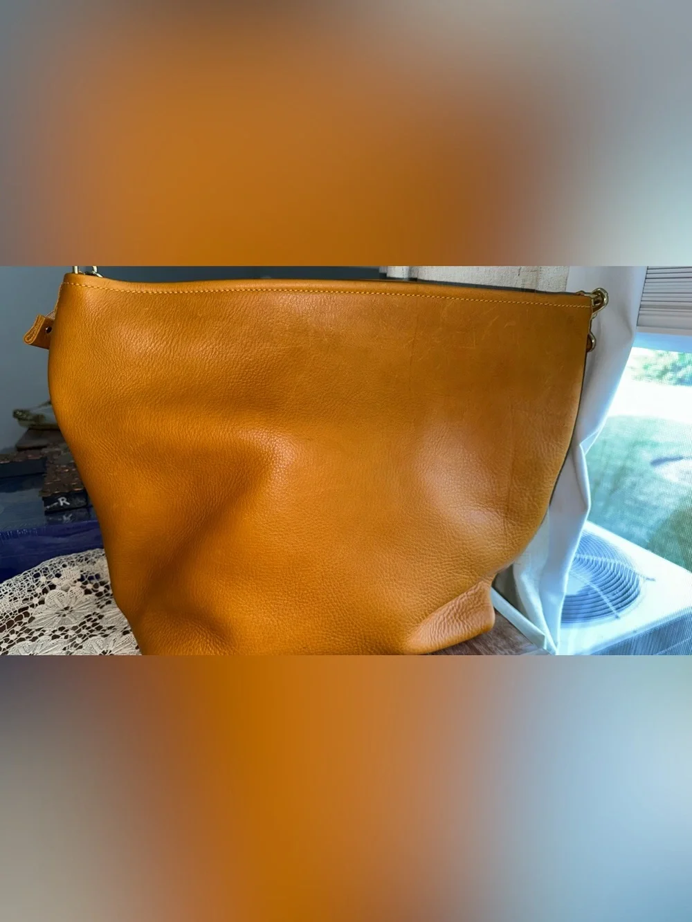 KMM & Co marigold cypress leather travel tote full grain crossbody & shoulder